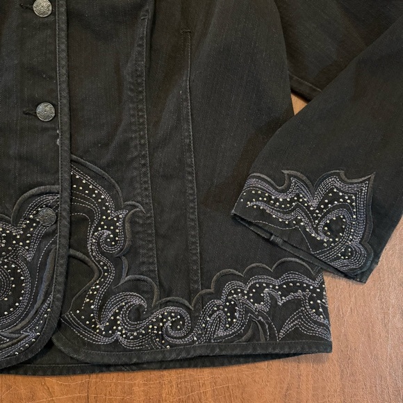 Chico’s Sz 3 Denim Dazzle Embroidered Embellished Black Blazer Jean Jacket XL/16 - Picture 6 of 16